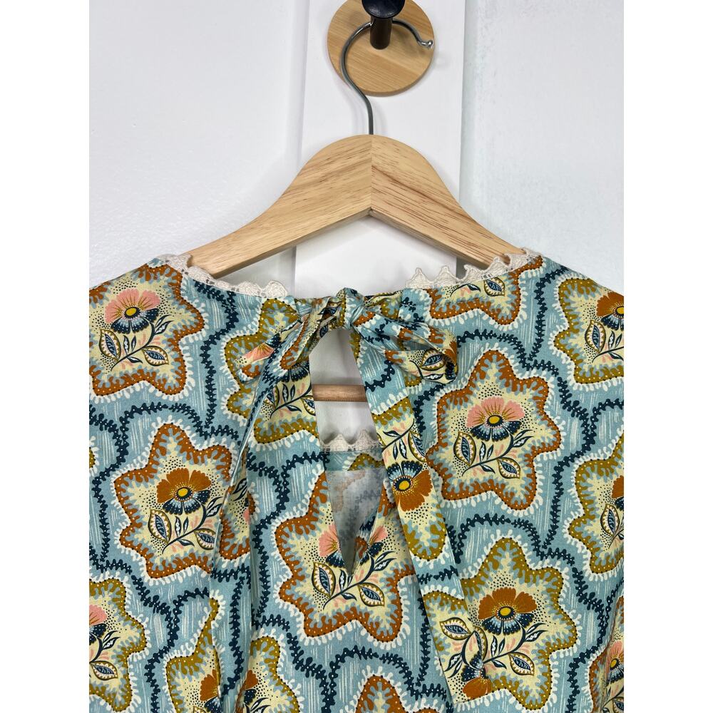 NEW Hunter Bell Puff Sleeves Peplum Cotton Lenny Tea Time Floral Top Blouse - Picture 6 of 9